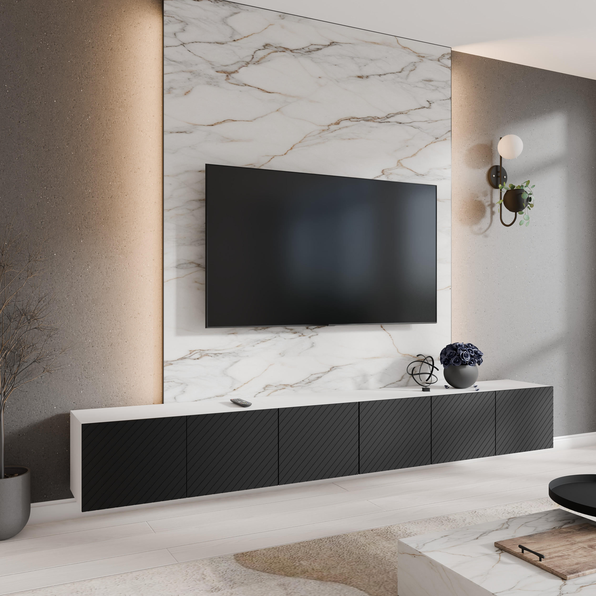 TV-SCHRANK KLER - Schwarz/Weiß, Holzwerkstoff (300/41/40cm) - Meblini