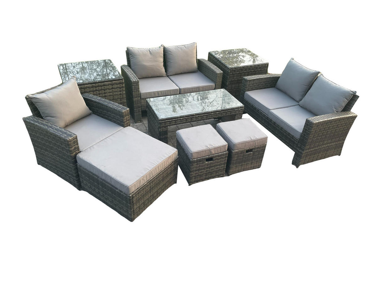 GARTENSET Polyrattan Dunkelgrau 8-Sitzer - Dunkelgrau, Metall - Fimous