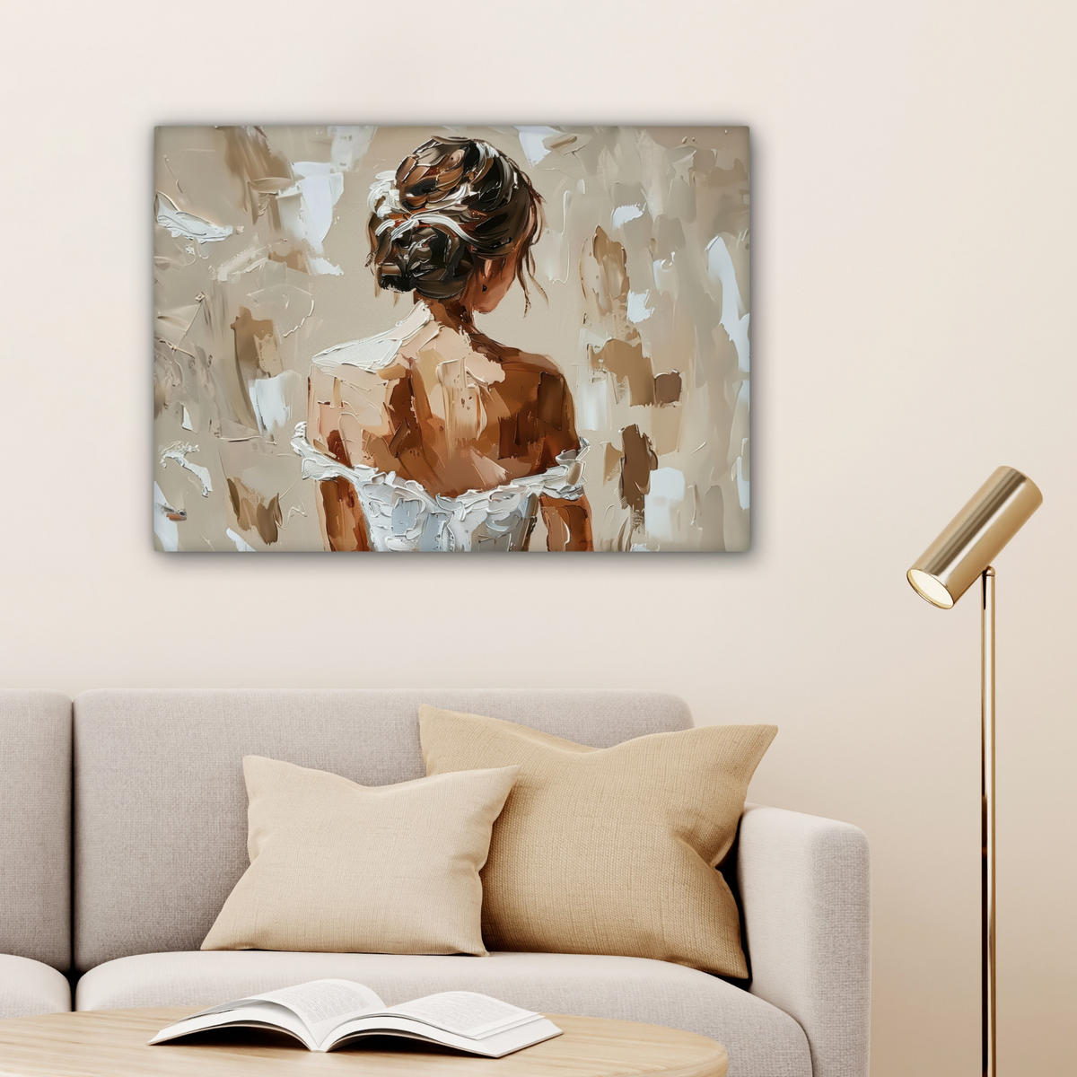 LEINWANDBILD - Frau - Farbe - Abstrakt - Beige - Modern - 80x60 - Malerei - Sandfarben, Textil (80/60cm) - MuchoWow