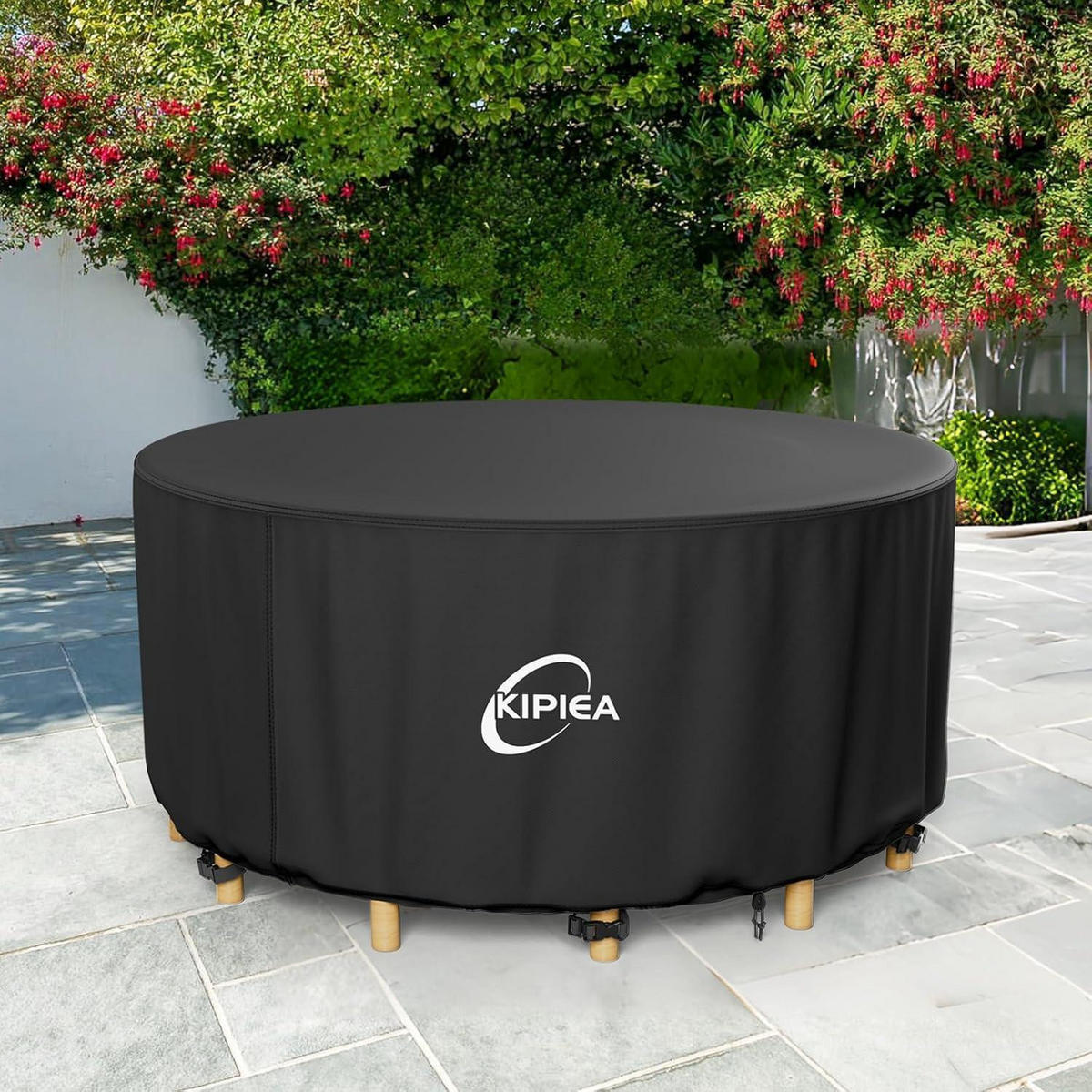 GARTENTISCH Abdeckung Rund Ø244x90cm Wasserdicht Winterfest - Schwarz, Kunststoff (244/71/244cm)