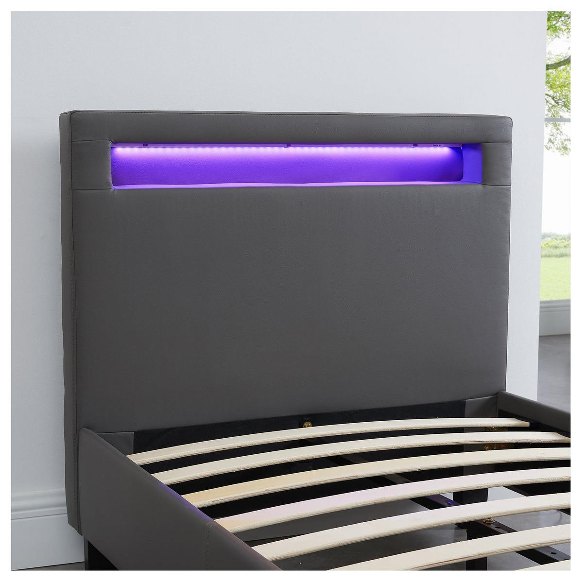 POLSTERBETT MIT LED MANDALAY 90X200 CM - Grau, Textil (90/200cm) - CARO-Möbel