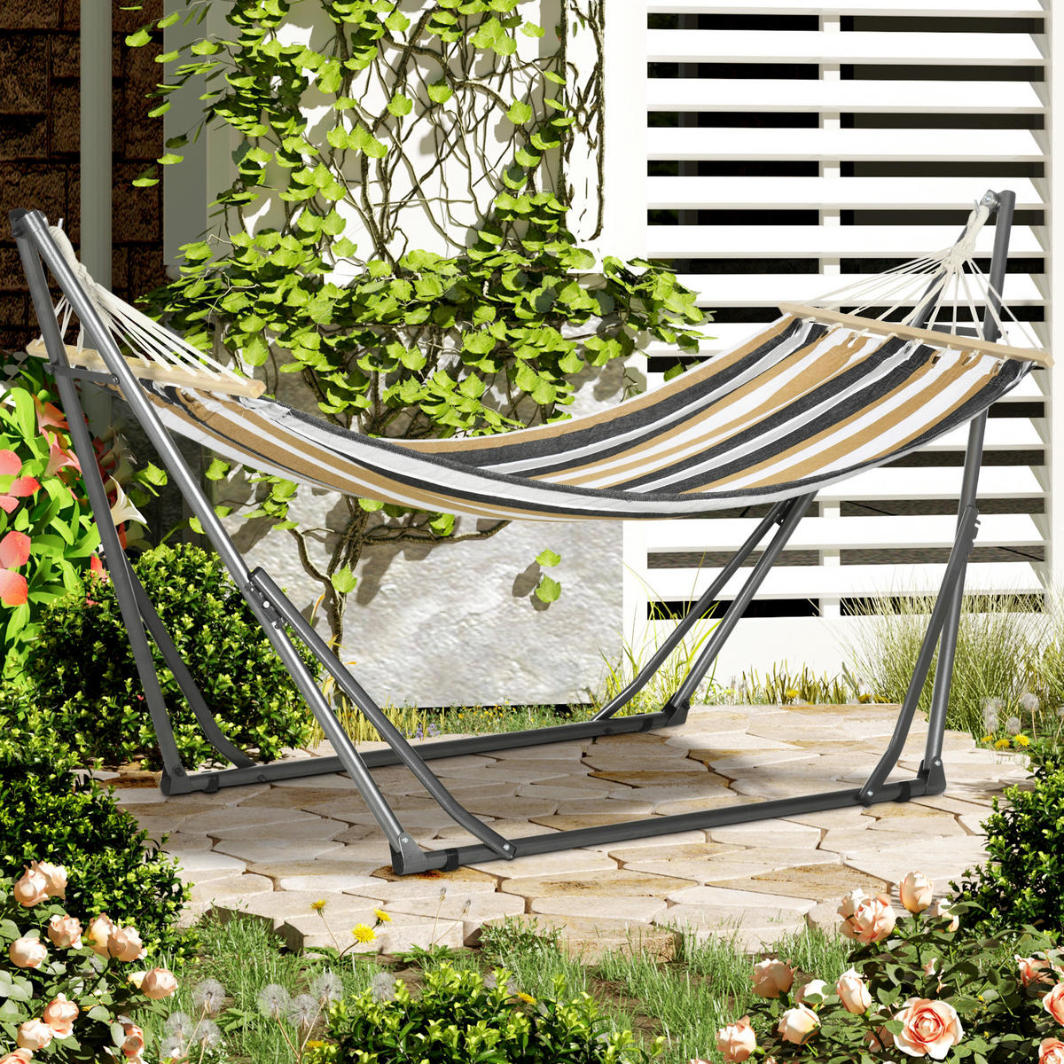 HÄNGEMATTE DE-13577 2-in-1 mit Wäscheständerfunktion Mehrfarbig - Grau, Metall (100/94/270cm) - ComfortXL
