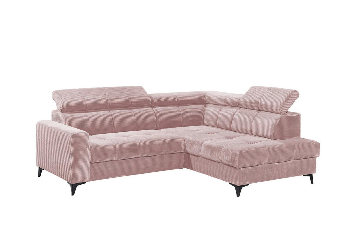 ECKSOFA mit elektronische Sitztiefenverstellung, USB-Anschluss und stilvollem Breitcord-Bezug - Rosa, Textil (200/243cm) - ed exciting design