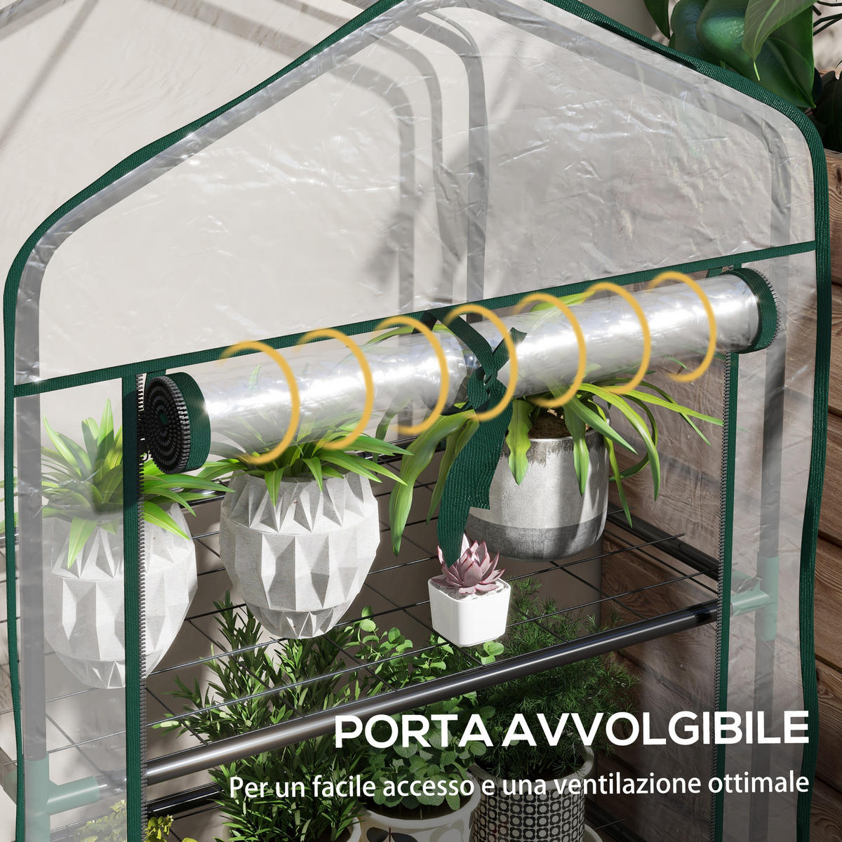 MINI-GEWÄCHSHAUS, PE-Abdeckung, 3 Regalböden, Rolltür, 59x39x127cm, Transparent - Multicolor, Kunststoff (59/127/39cm) - FORIOUS