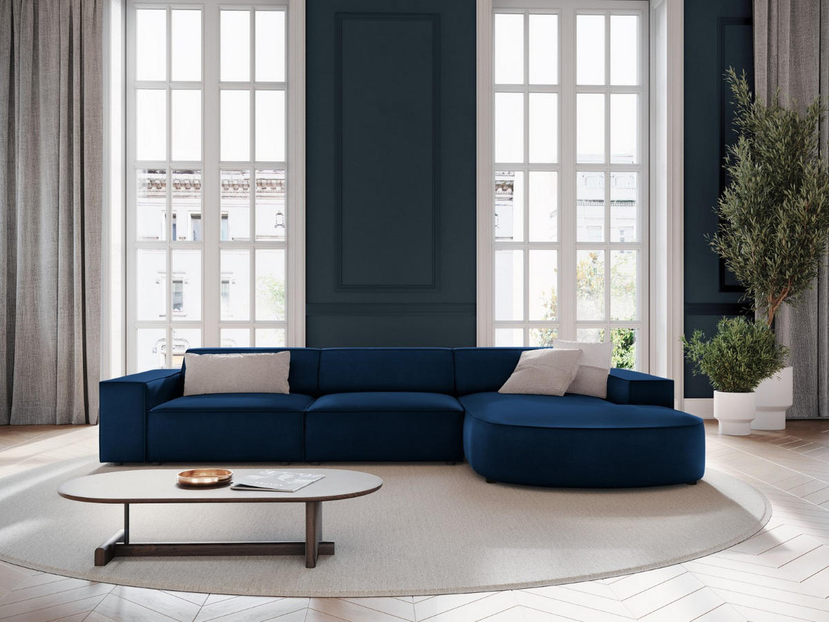 ECKSOFA rechts Jodie aus Samt königsblau 4 Sitzplätze - Blau, Textil (166/284cm) - Micadoni