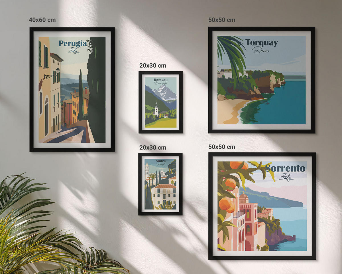 WANDBILDER 5er-Set - 50x50 cm & 20x30 cm & 40x60 cm Schwarzer Rahmen - Ansichten europäischer Häfen - Schwarz, Kunststoff (40/60cm) - ArtPrintCave
