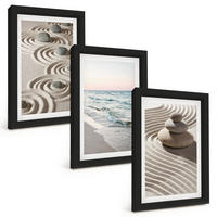 BILDER SET 3er Set - 20x30 cm Schwarzer Rahmen - Wellen, Sand, Wasser, Steine, Strand - Schwarz, Kunststoff (20/30cm) - TULUP