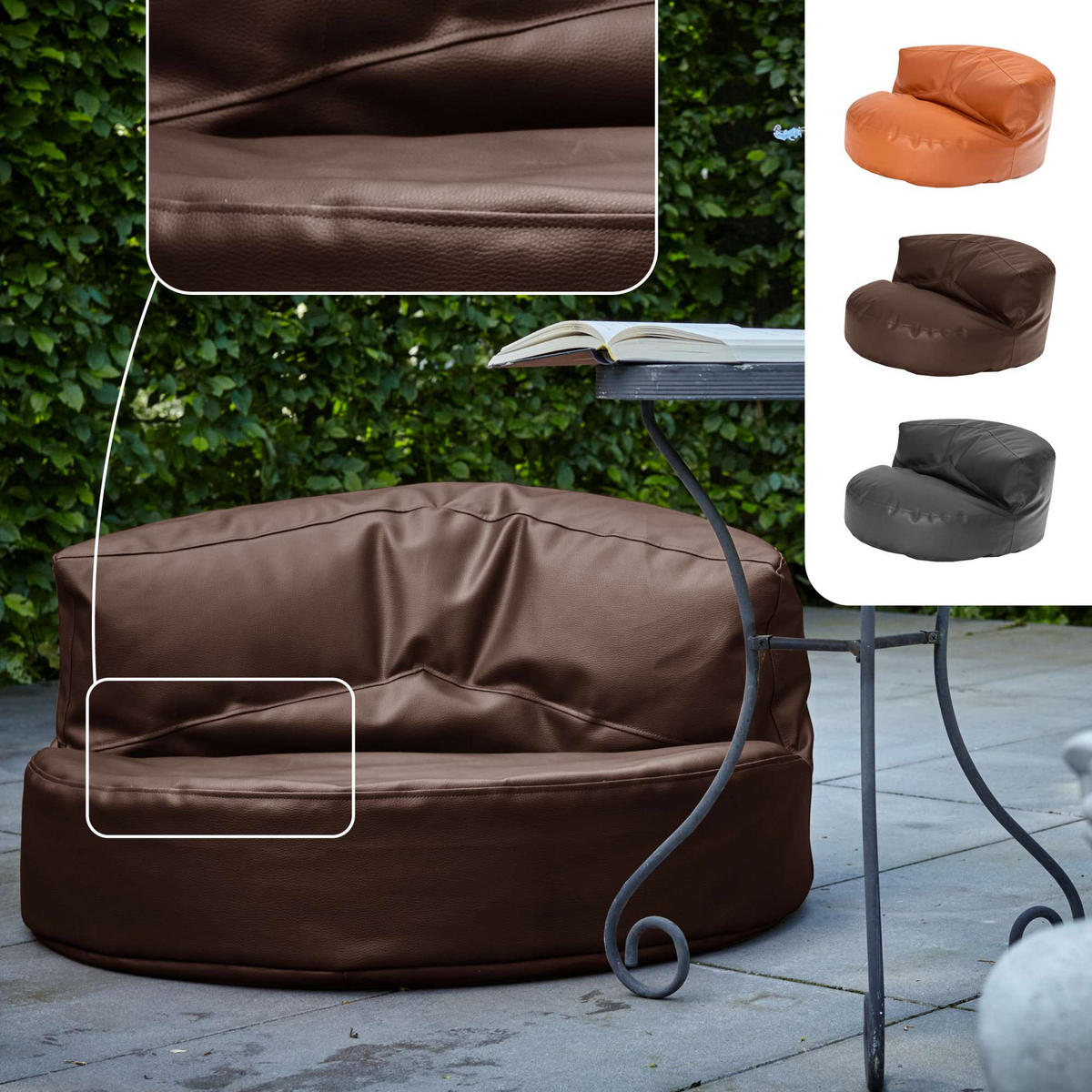INDOOR LOUNGE SITZSACK Sofa Kunstleder - Dunkelbraun, Textil (90/50/50cm) - Green Bean