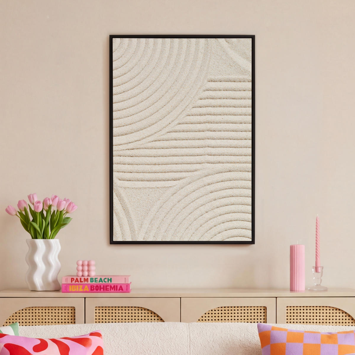 LEINWAND Bilder mit Rahmen - Muster - Abstrakt - Weiß - 60x90 - Beige, Textil (60/90cm) - MuchoWow
