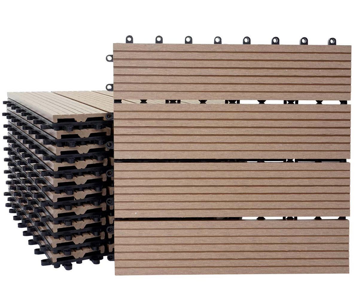 WPC BODENFLIESE 11x 30x30cm Basis Teak linear - Teakfarben, Kunststoff (30/30/2cm) - BERLINLODGE