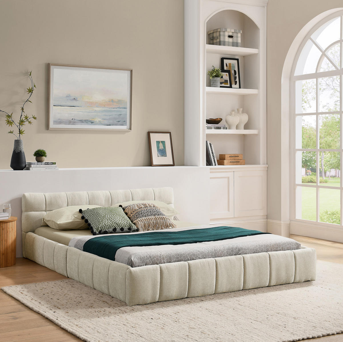 POLSTERBETT 140/200 cm mit quadratischer Steppung und stabilem Holz-Metall-Rahmen, Beige - Beige, Kunststoff (140/200cm) - Redom