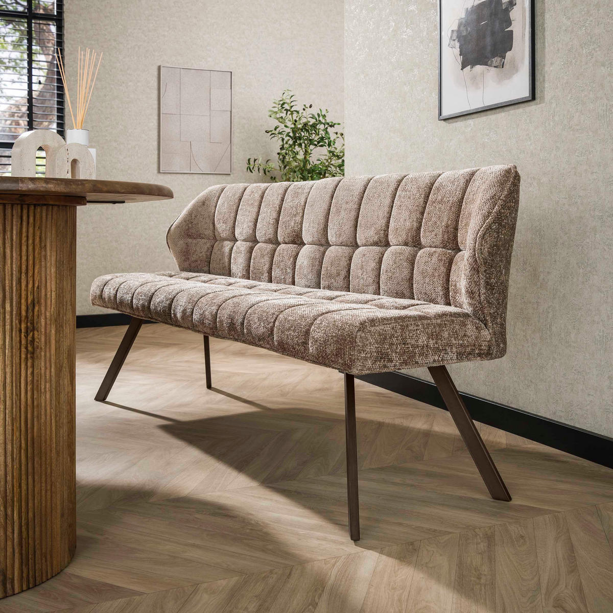 EETKAMERBANKEN Raster Braun 58/180/81 cm - Braun, Textil (180/81/58cm) - Hoyz Collection