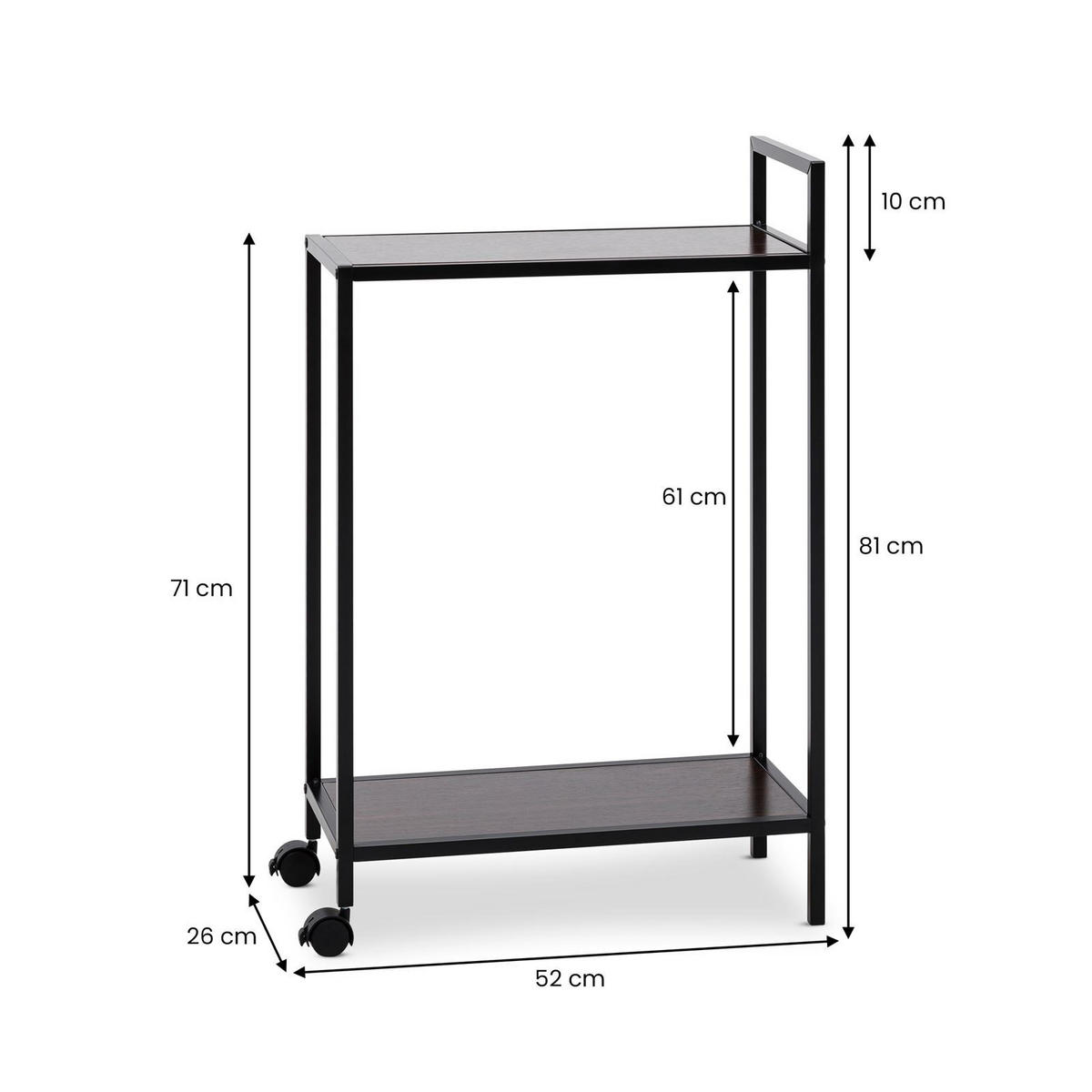 SERVIERWAGEN RIVO schwarz/Walnuß - Schwarz, Holzwerkstoff/Metall (52/81/26cm) - IDIMEX