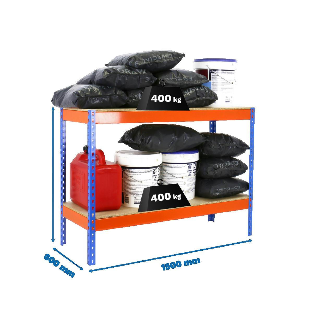 SCHWERLASTREGAL MINI WOOD YETI TWO | HxBxT 90x150x60cm | Fachlast 400kg | Blau-Orange - Blau/Orange, Holzwerkstoff (90/90/60cm) - Sonstige