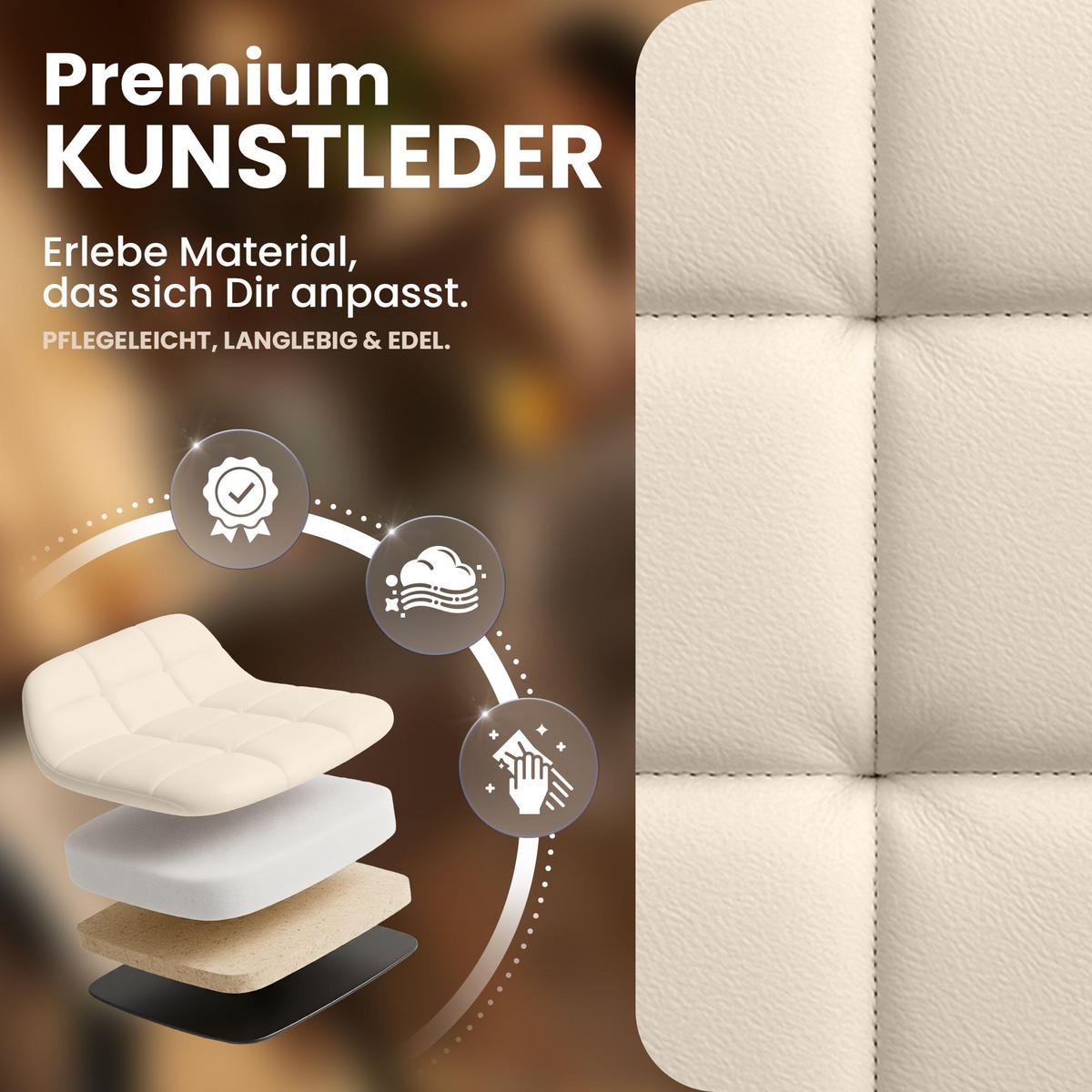 BARHOCKER Lederlook Creme - Creme/Schwarz, Textil/Metall (44/108/50cm) - CLP