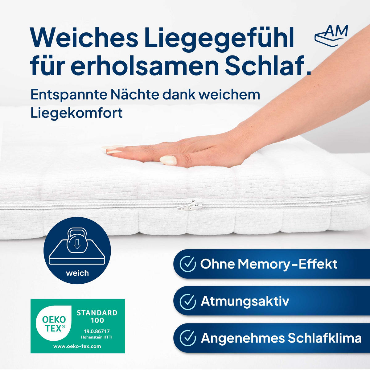 BASIC TOPPER weich 160/200 cm - 6cm Höhe & Toledo Bezug - Weiß, Textil (160/200cm) - AM Qualitätsmatratzen