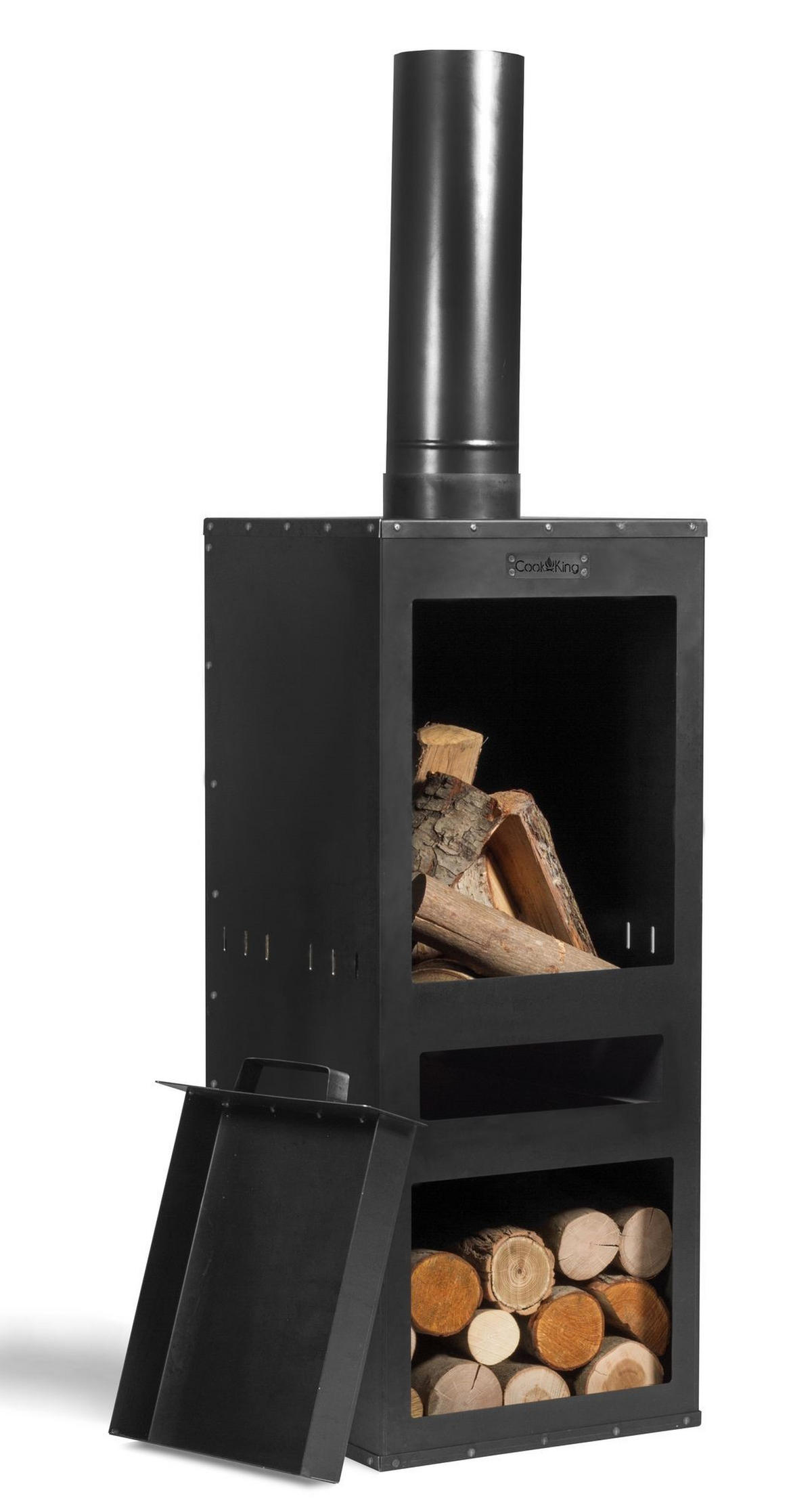 GARTENOFEN Delaware Stahl 150 cm mit Brennkammer & Holzlager - Schwarz, Metall (40/150/40cm) - Mr. Deko