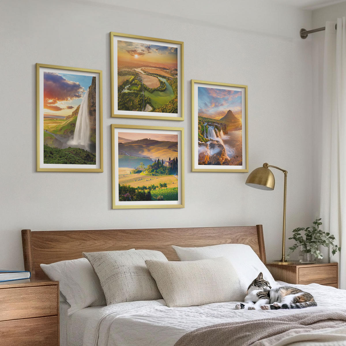 BILDER SET 4er Set - 50x50 cm & 40x60 cm Goldrahmen - Italienische Sonnenuntergänge - Goldfarben, Kunststoff (50/50cm) - TULUP