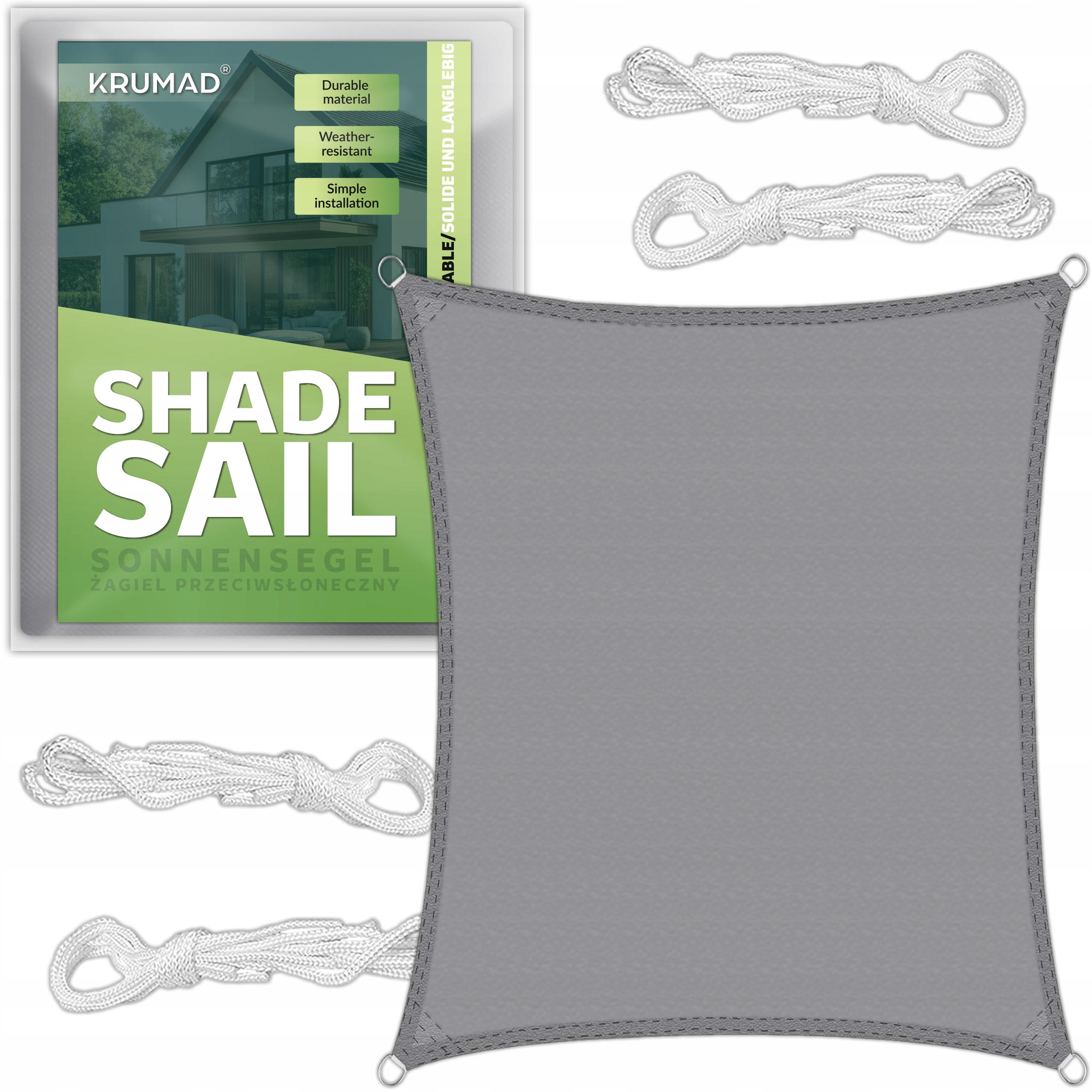 SONNENSEGEL Wasserdicht Rechteckig Grau 3x2m - Grau, Textil (300/200cm) - KRUMAD