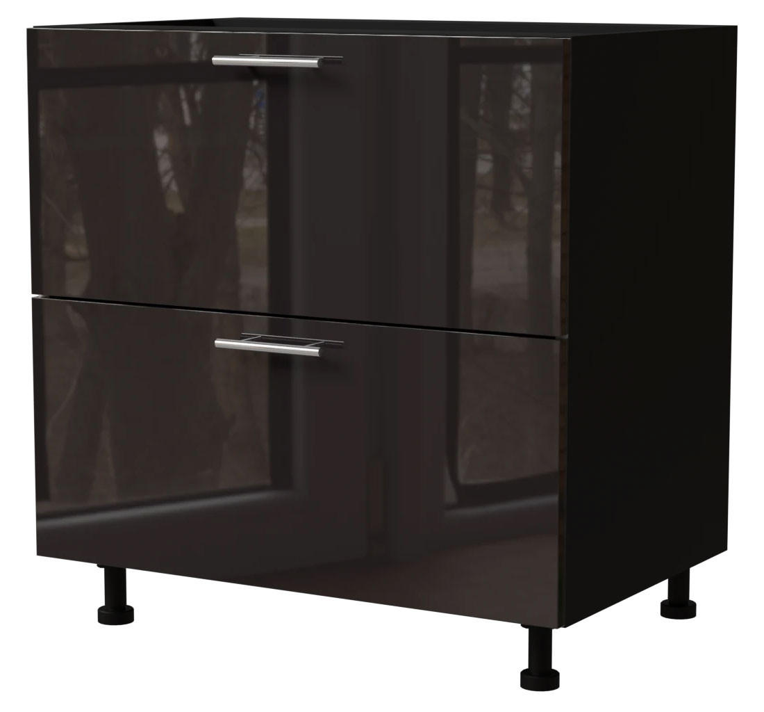 Feldmann-Wohnen Schubaladenunterschrank Schwarz Hochglanz, Schwarz 90x82x50 cm