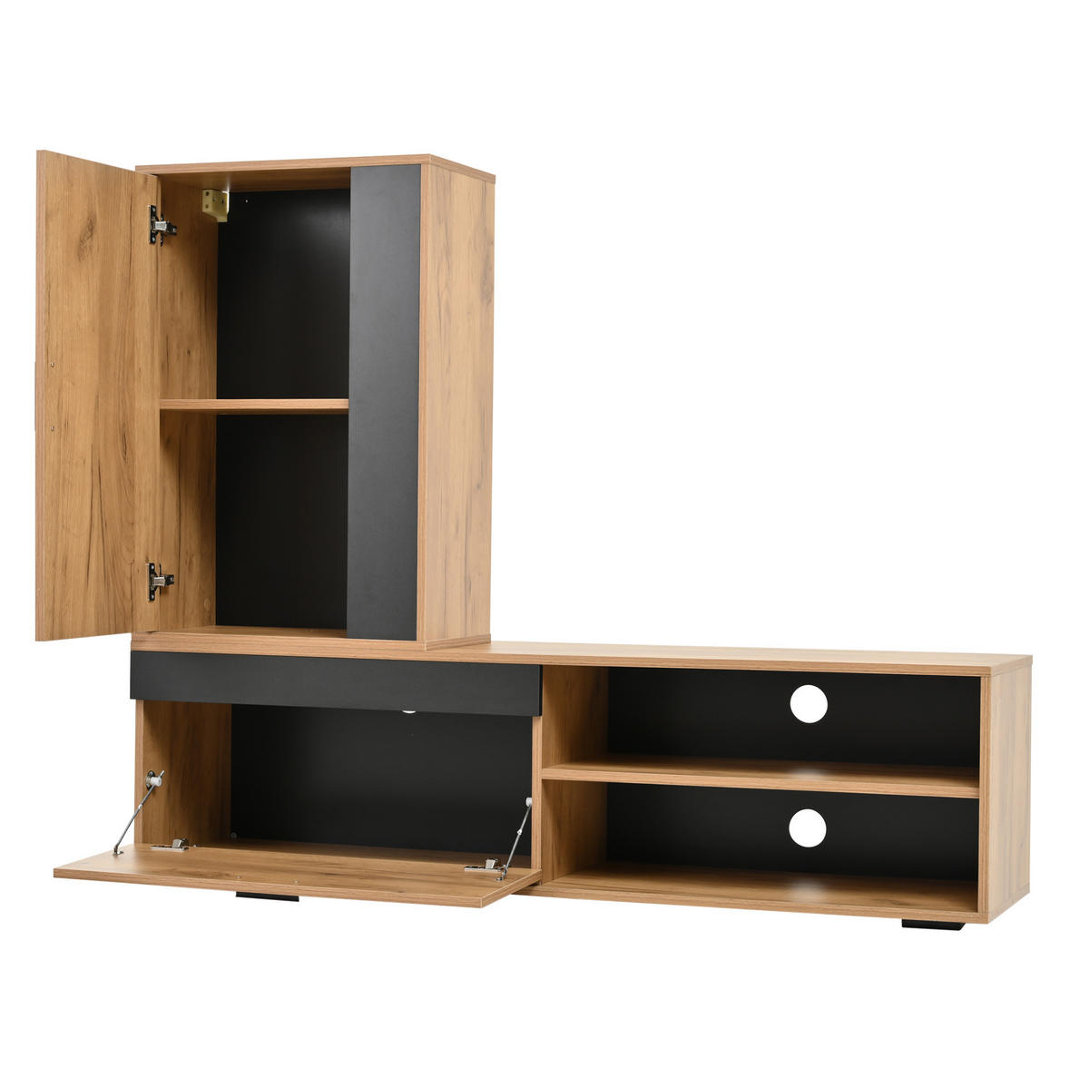 TV-WOHNWAND 3-tlg. 140 cm Eiche/Schwarz - Braun, Holzwerkstoff (35/39/140cm) - Beauniv