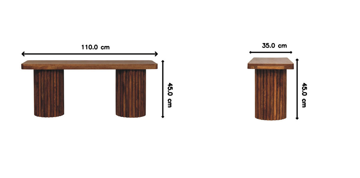 LAVICA s povrchovou úpravou Amber Oak, 2 valcovité drážkované podstavce, teplohnedá - hnedá, drevo (110/45/35cm) - Artisan Furniture