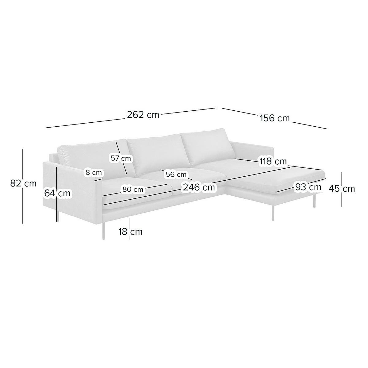 ECKSOFA mit Longchair - Beige/Schwarz, Textil/Metall (262/156cm) - home24