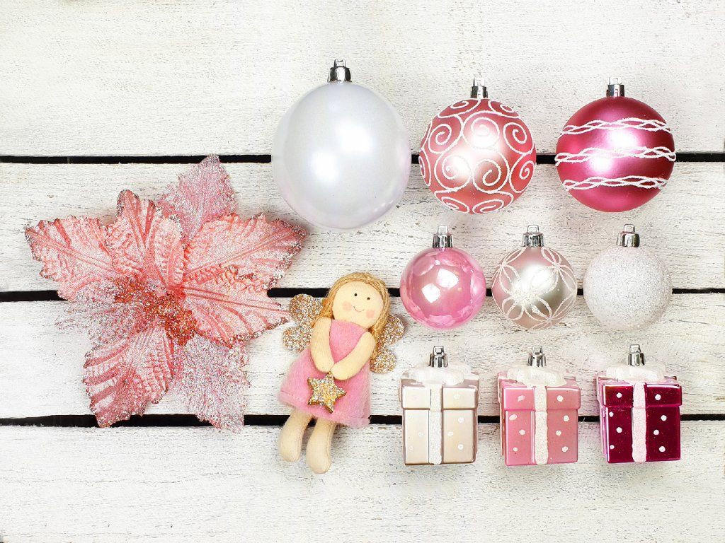 Laalu Weihnachtsbaumschmuck-Set Weiß, Pink 55x50x75 cm