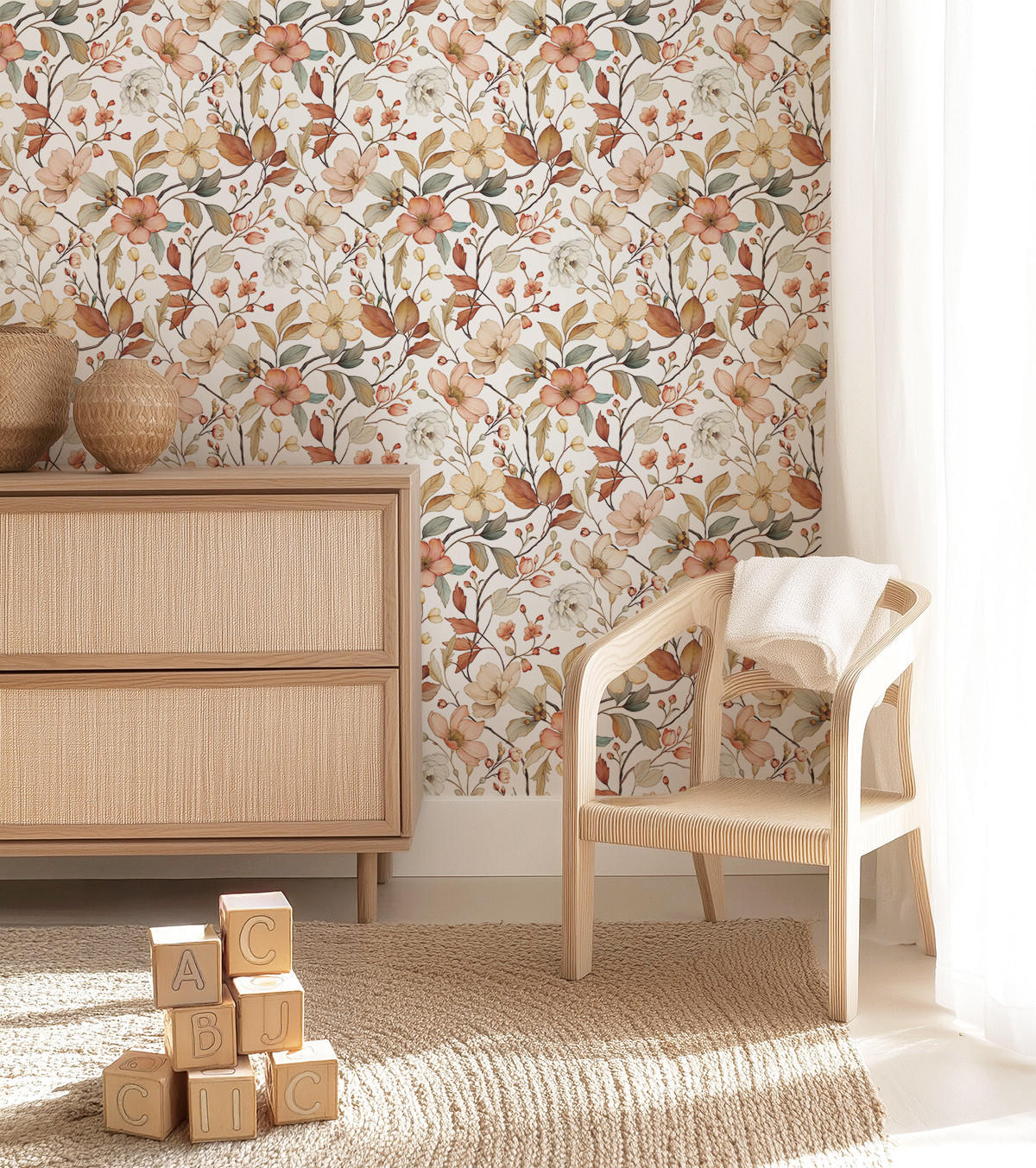 VLIESTAPETE Louison, Herbstblumen 50 cm x 10 orange - Orange, Papier (1000/50cm) - Lilipinso