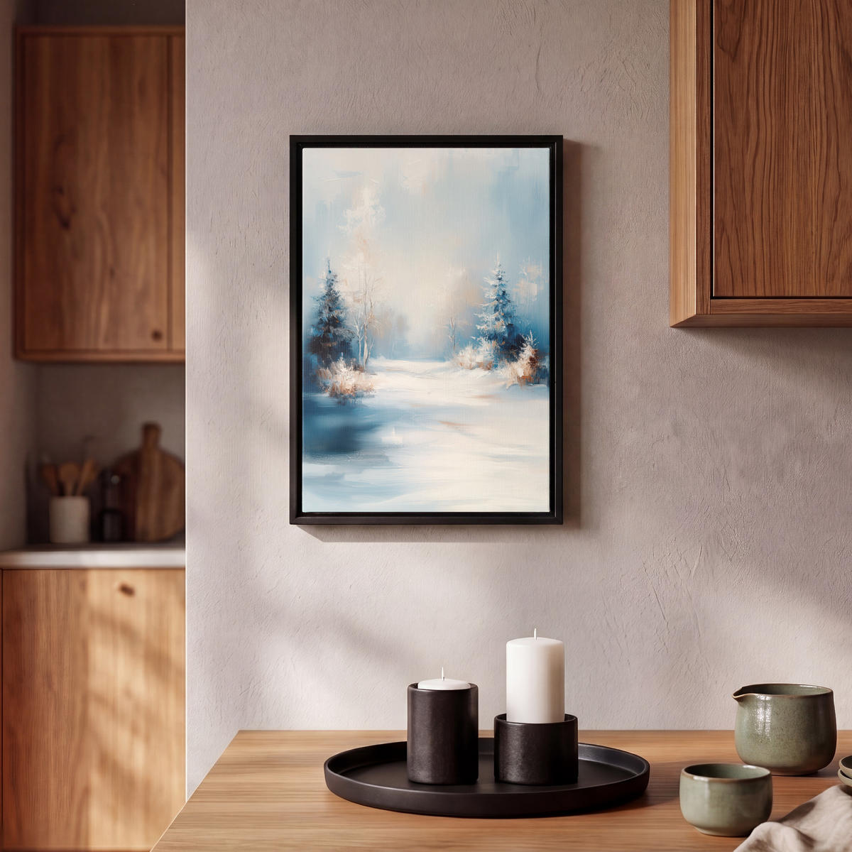 LEINWAND Bilder mit Rahmen - Wald – Winter – Natur – Abstrakt – Schnee - 20x30 - Weiß, Textil (20/30cm) - MuchoWow