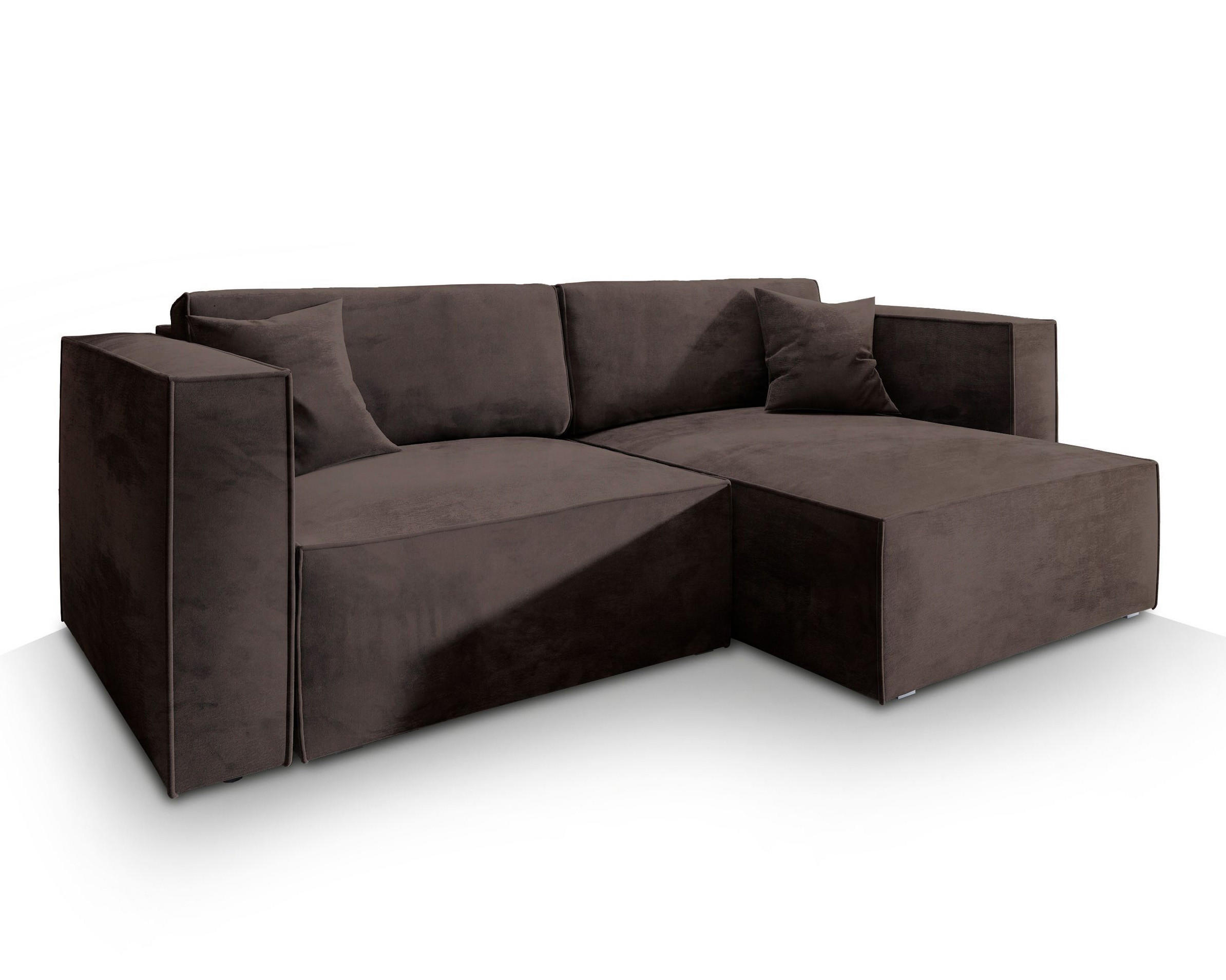 ECKSOFA NERIO M Braun Velours-Stoff mit Schlaffunktion - Braun, Holz (245/148cm) - MASSENO