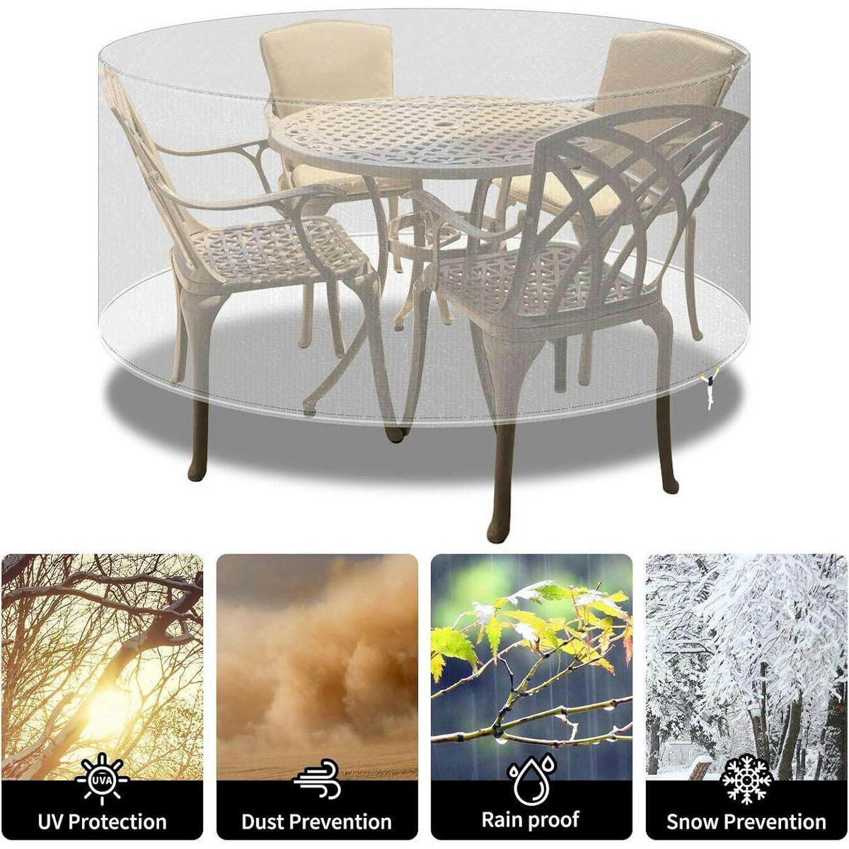 ABDECKHAUBE für Gartenmöbel Set rund 102 x 71 cm - Transparent, Kunststoff (102/71/102cm)