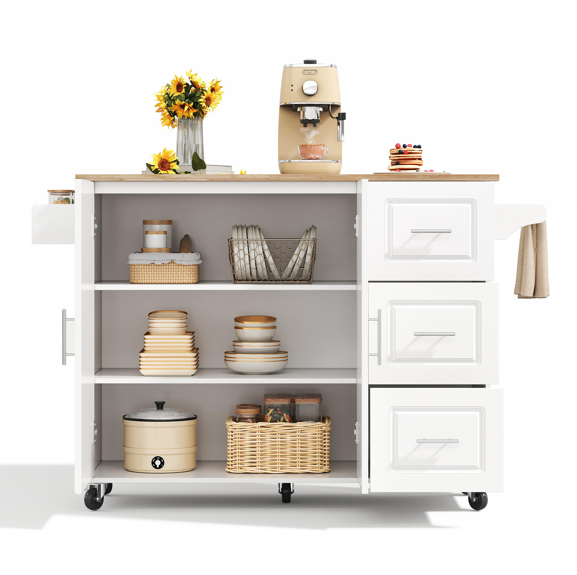 KÜCHENINSEL 137/43-76/92 cm aus MDF mit klappbarer Arbeitsplatte Weiß - Weiß, Holzwerkstoff (137/92/76cm) - Modenvie
