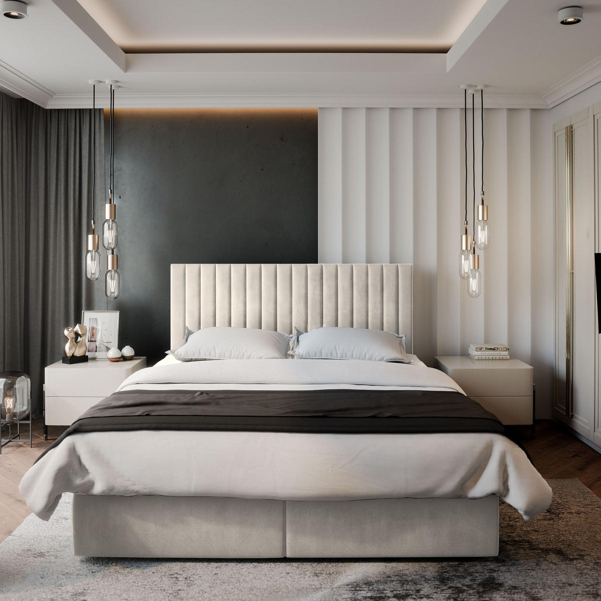 BOXBETT BRESEL 160x200 cm mit Matratze und Topper - Beige - Beige, Holz (160/200cm) - MASSENO