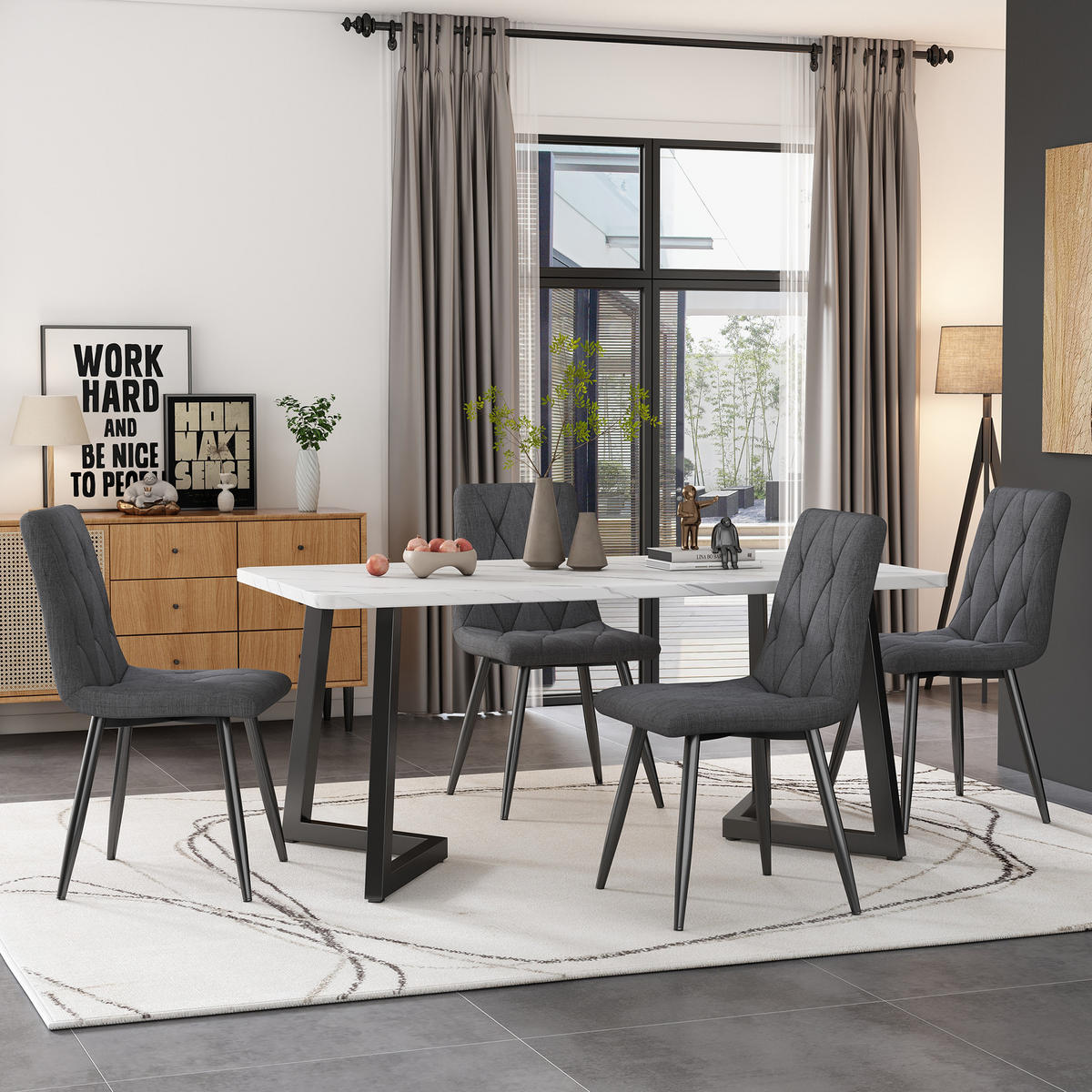 ESSZIMMERSTUHL 4-Tlg Dunkelgrau, Twill Leinen, Metallbeine - Grau, Naturmaterialien (45/86/40cm) - FLIEKS