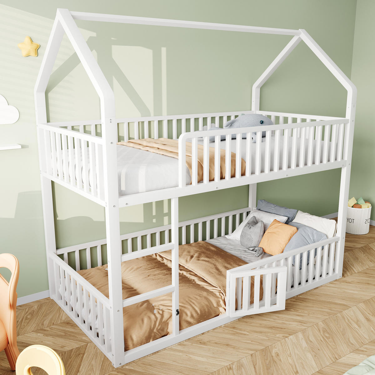 ETAGENBETT Metall Hausform Weiß 90x200cm - Weiß, Metall (90/200cm) - ComfortXL