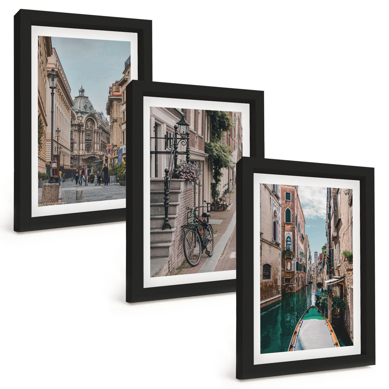 BILDER SET 3er Set - 20x30 cm Schwarzer Rahmen - Venedigs Wasserstraßen - Schwarz, Kunststoff (20/30cm) - TULUP