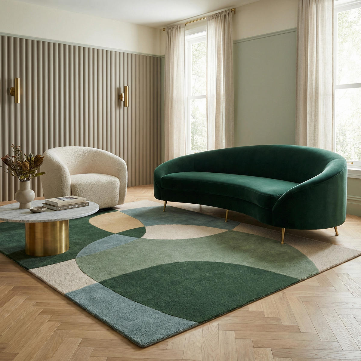 WOLLTEPPICH Abstrakt-Design mit farbakzente AIRE - Grün, Textil (200/290cm) - KADIMA DESIGN