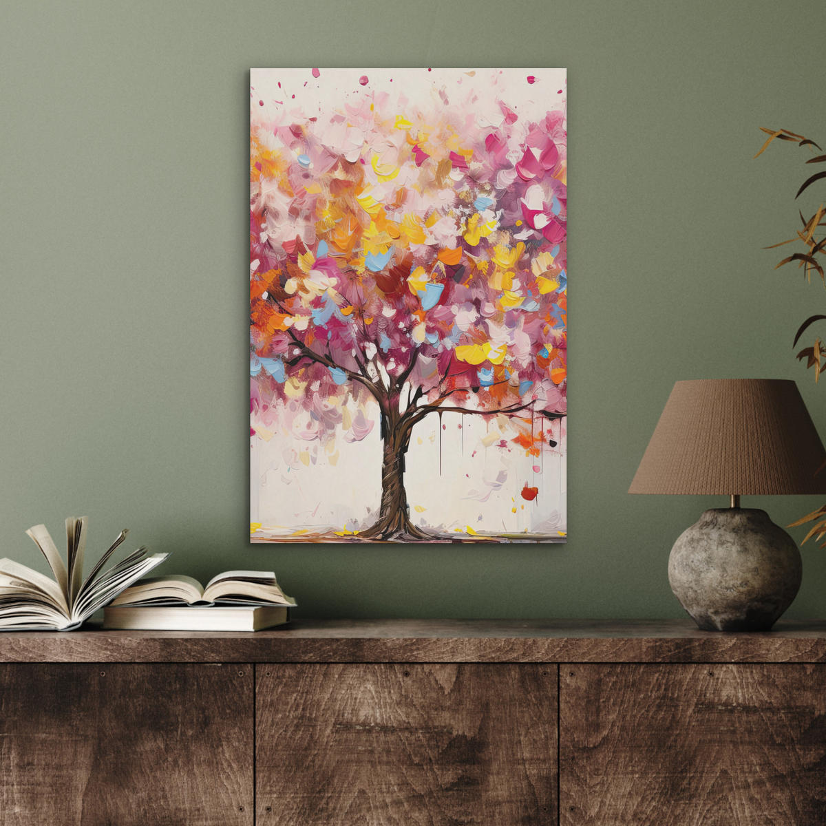 AKUSTIKBILD Aquarell - Baum - Kunst - Abstrakt Kunstdruck Schlafzimmer 50x70 cm - Multicolor, Kunststoff (50/70/0.9cm) - MuchoWow