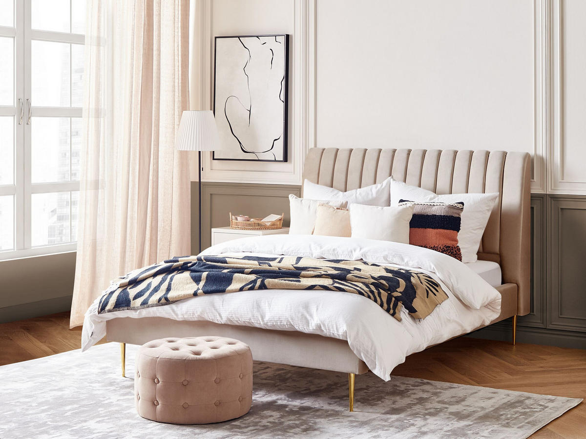 POLSTERBETT 140/200cm Sandbeige Marville - Beige, Textil (140/200cm) - Beliani