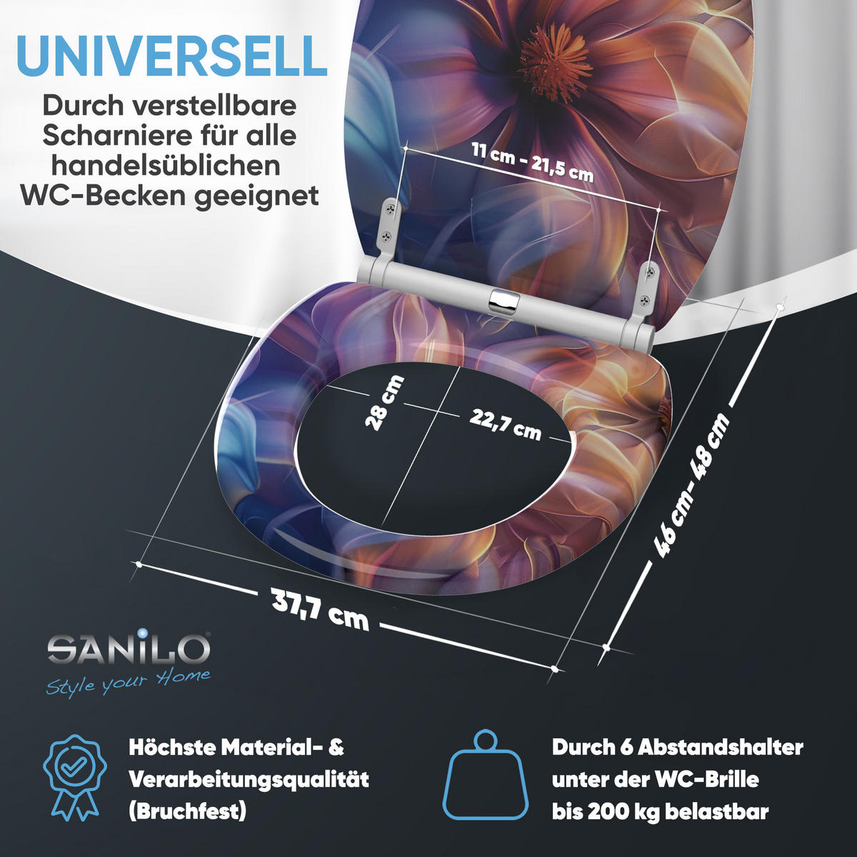 WC-SITZ mit Absenkautomatik & Top Fix Nuvana - Blau/Lila, Holzwerkstoff (37.7/5/48cm) - Sanilo