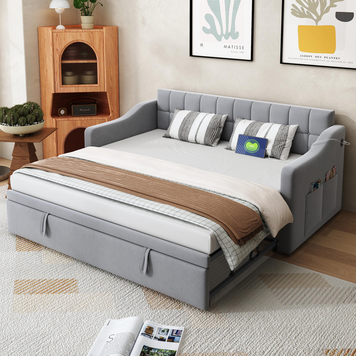 AUSZIEHBETT 90/180/190 cm DE-01999, in Hellgrau - Hellgrau, Metall (90/190cm) - ComfortXL