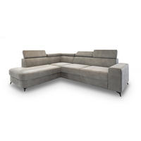 ECKSOFA ALVORO L-S Hellgrau Velours-Stoff mit Schlaffunktion - Hellgrau, Holz (253/190cm) - MASSENO