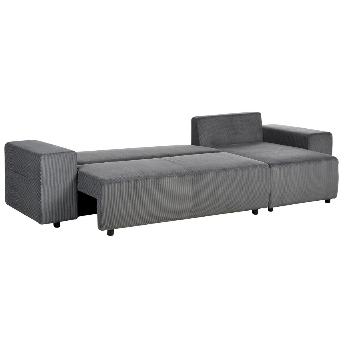 3-SITZER-ECKSOFA Cord dunkelgrau rechtsseitig mit Schlaffunktion Stauraum Luspa - Schwarz/Grau, Textil (294/130cm) - Beliani