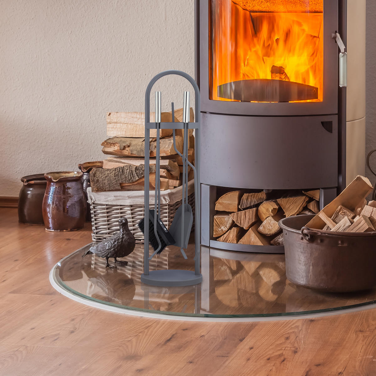 KAMINBESTECK - Grau, Metall (20/68.5/20cm) - Relaxdays