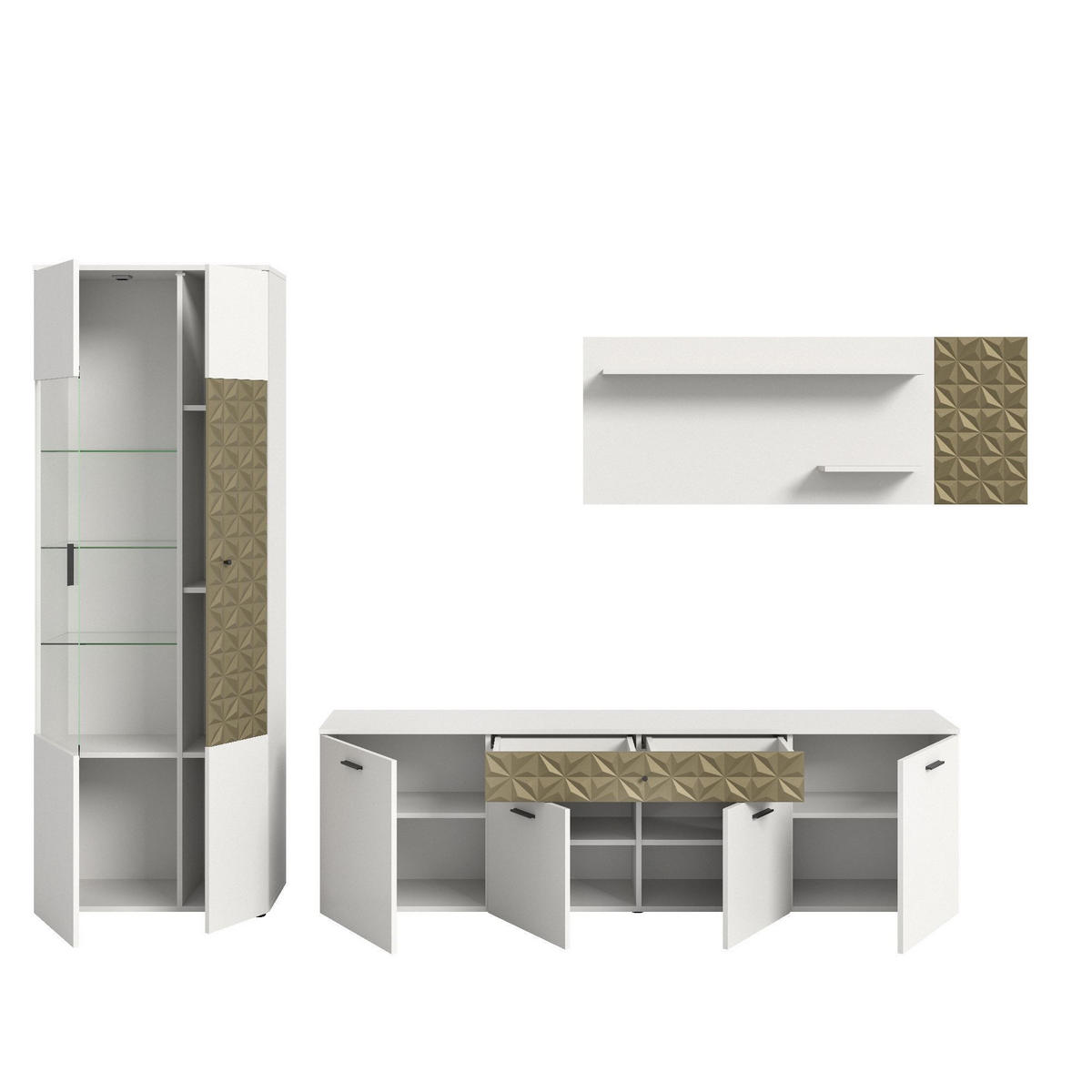 WOHNWAND Prisma 37/305/195 cm - Weiß, Holzwerkstoff (305/195/37cm) - Xonox