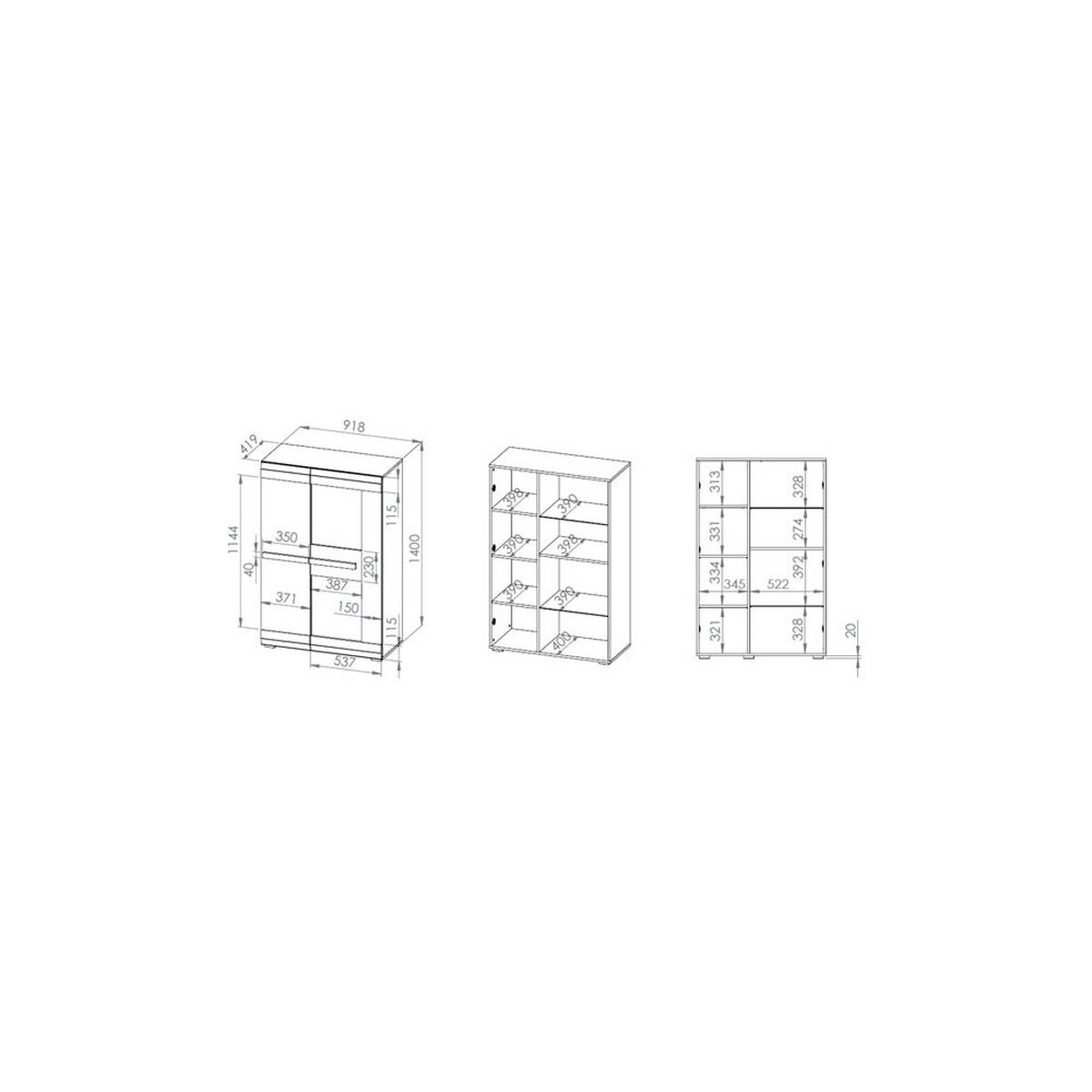HIGHBOARD Blanco Pinie weiß / grau 92 / 42 / 140cm - Weiß, Holz/Holzwerkstoff (92/140/42cm) - Feldmann-Wohnen