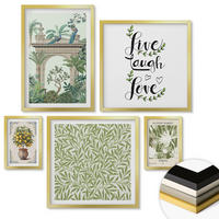 WANDBILDER 5er Set - 50x50 cm & 20x30 cm & 40x60 cm Goldrahmen - Grüne Blätter exotischer Pflanzen - Goldfarben, Kunststoff (40/60cm) - ArtPrintCave