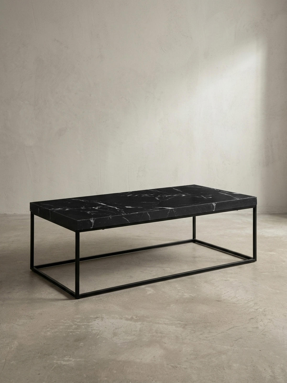 COUCHTISCH in Stein-Optik mit Metallbeinen, Modernes Design, Rechteckig, Groß, Schwarz 120x60x38 cm - Schwarz, Holzwerkstoff/Metall (60/120/38cm) - KADIMA DESIGN