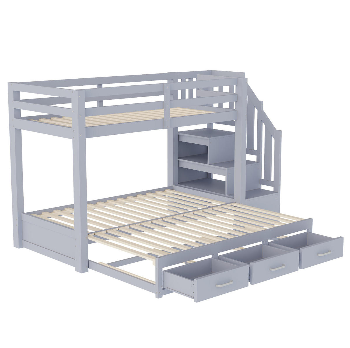 ETAGENBETT 180/200 cm grau aus Holz mit Ausziehbett - Grau, Holzwerkstoff (90/200cm) - OKWISH
